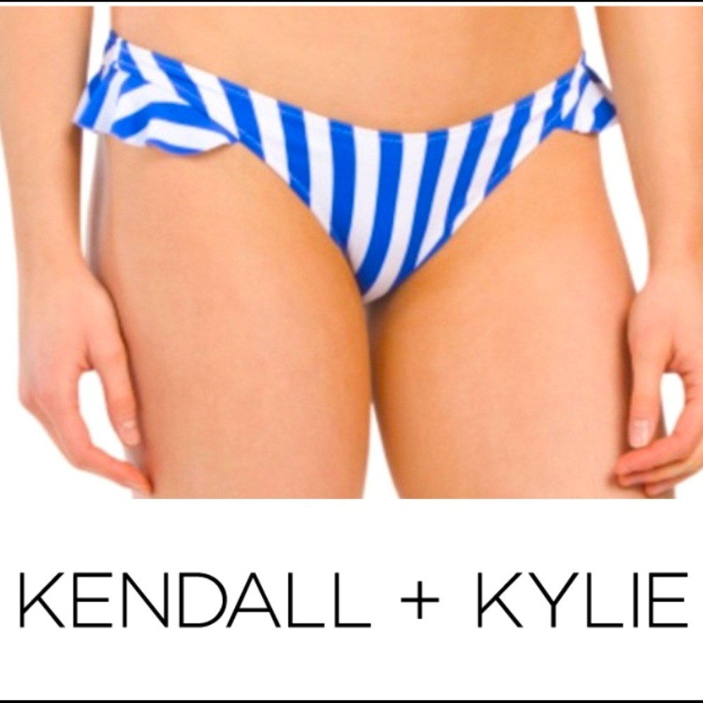 Kendall + Kylie Blue & White Ruffle Bikini Bottom - NWT $120